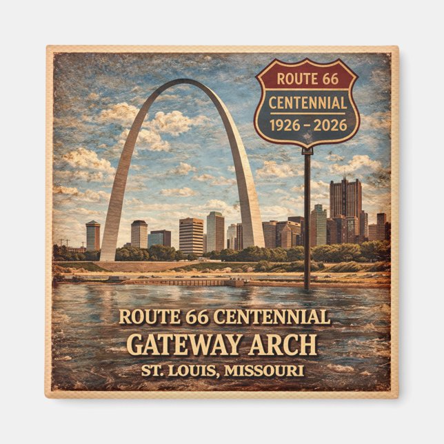 Gateway Arch Route 66 St Louis Souvenir Kylskåp Magnet (Framsidan)