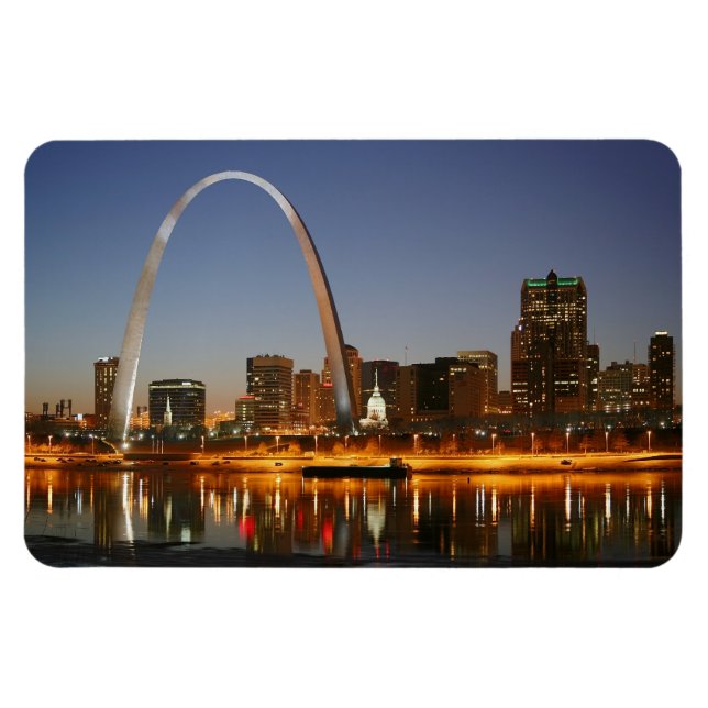 Gateway Arch St. Louis Mississippi på natten Magnet (Horisontell)