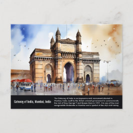 Gateway of India Mumbai Watercolor Painting Vykort