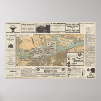 Gateway to the World: Hamburgs hamn Karta Poster
