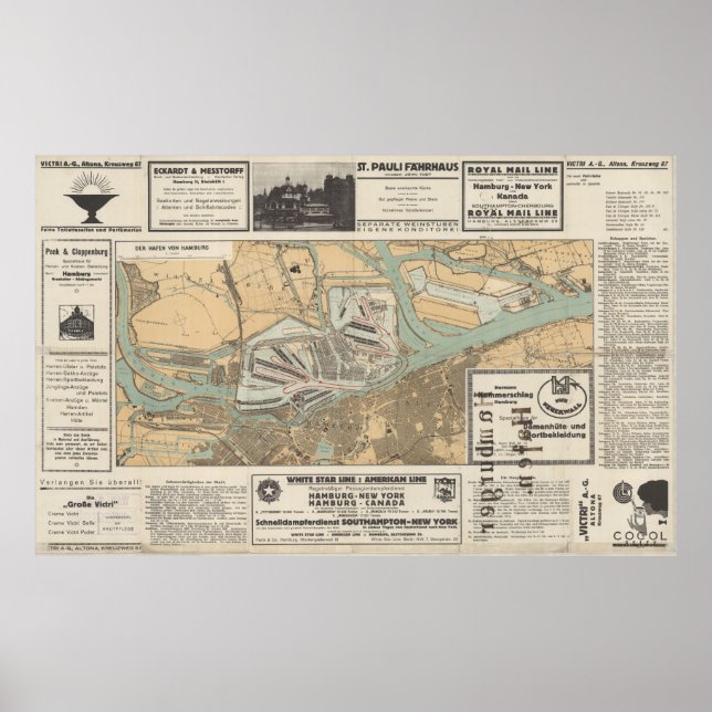 Gateway to the World: Hamburgs hamn Karta Poster (Framsidan)
