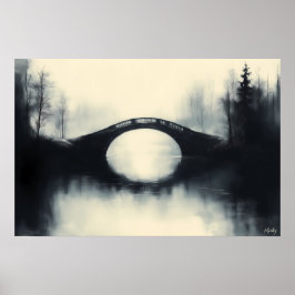 Gåtfull bro bland dimmiga reflektioner i B&W Poster