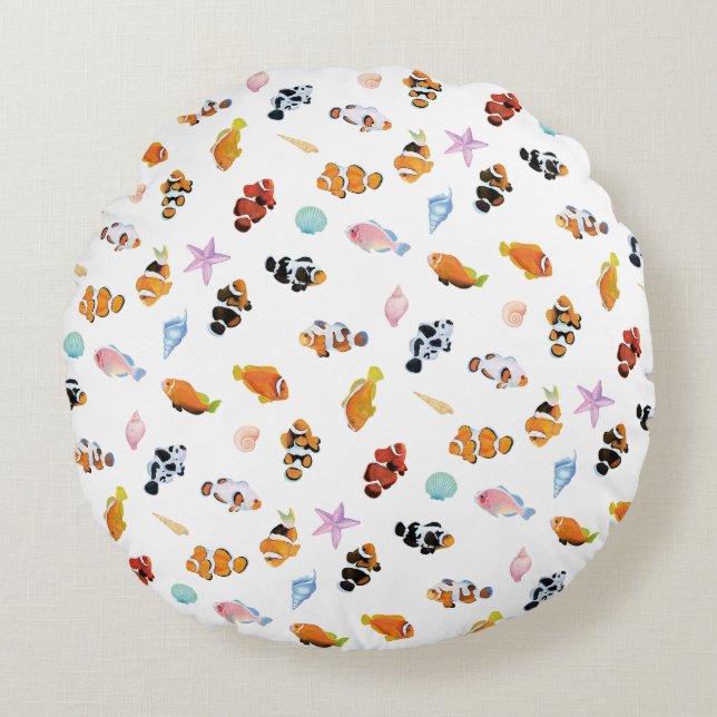 Gathering of Clownfish | Ocean Art Design Rund Kudde (Framsidan)