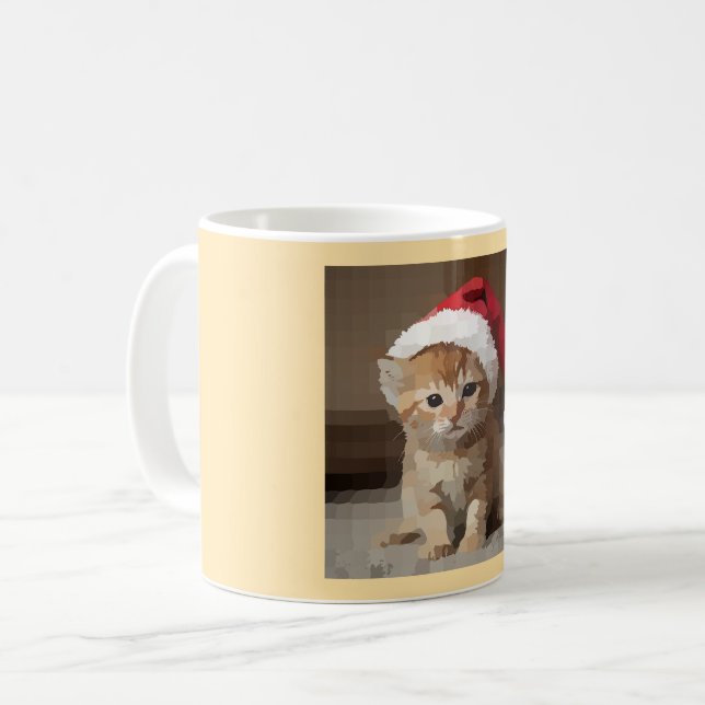 Gatinho fofo com chapéu do papai Noel. Kaffemugg (Framsida vänster)