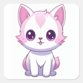 Gatinho Kawaii Fyrkantigt Klistermärke