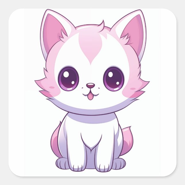 Gatinho Kawaii Fyrkantigt Klistermärke (Framsida)