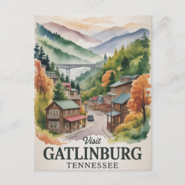 Gatlinburg  Great Smoking Mountains Watercolor Vykort