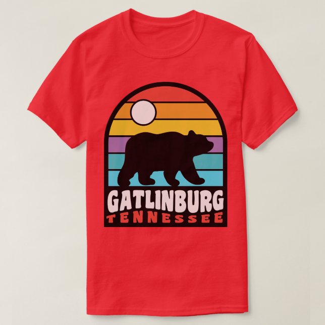 Gatlinburg Tennessee Bear Badge Retro Sunset T Shirt (Design framsida)