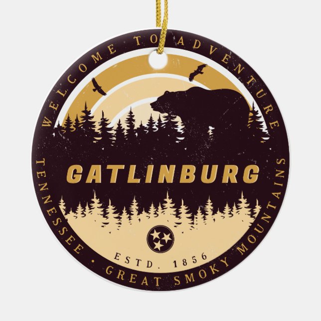 Gatlinburg Tennessee Bear Gräs Träd Nature Julgransprydnad Keramik (Framsidan)