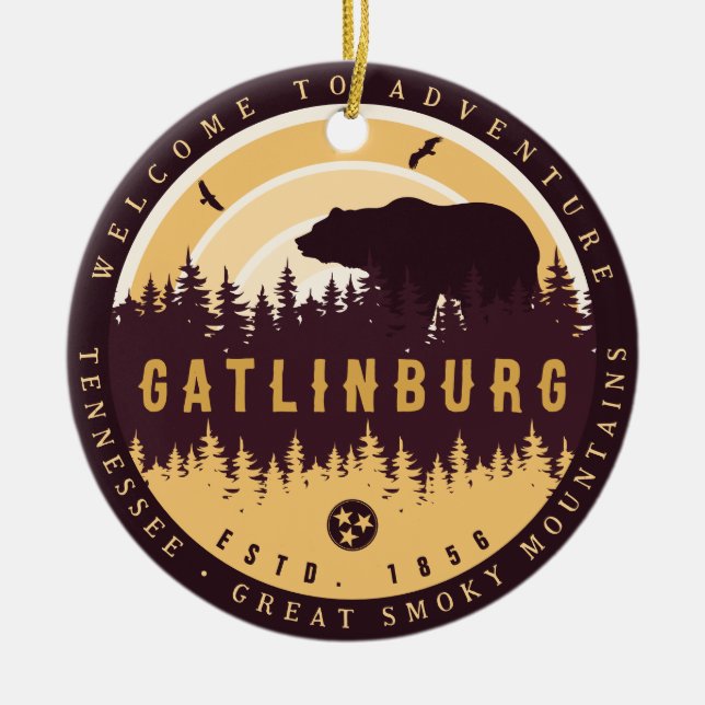 Gatlinburg Tennessee Bear Gräs Träd Nature Julgransprydnad Keramik (Framsidan)