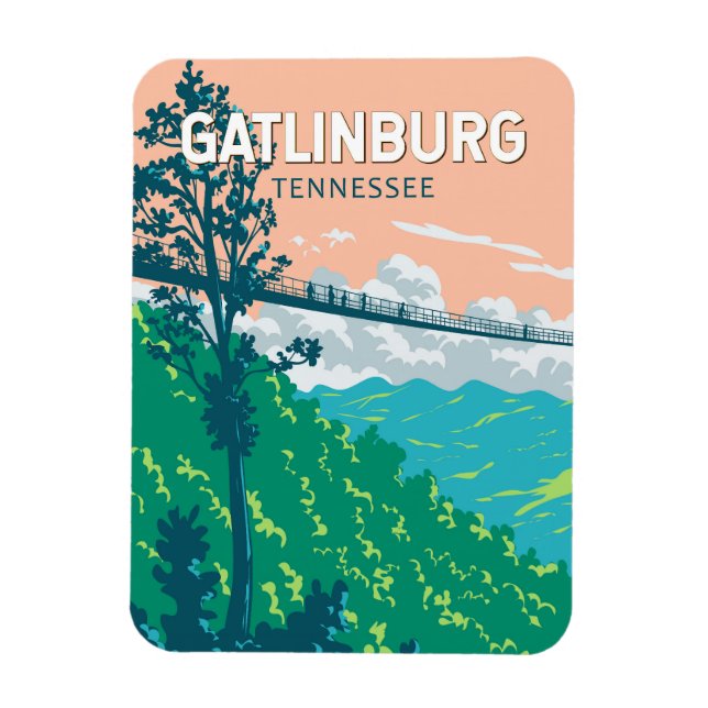 Gatlinburg Tennessee Illustration Travel Art Magnet (Vertikal)