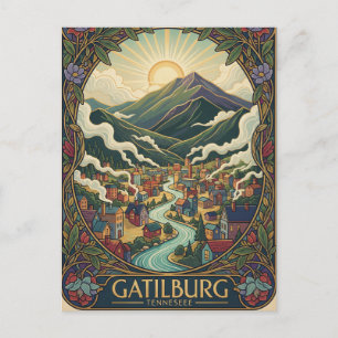 Gatlinburg Tennessee Illustration Vintage design Vykort