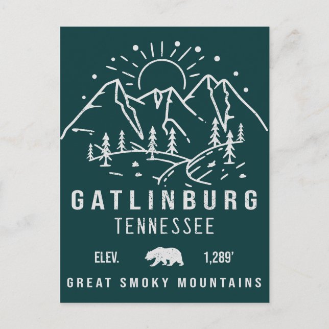 Gatlinburg Tennessee Minimalist Hiking Camping Vykort (Framsida)