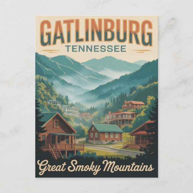 Gatlinburg Tennessee Stora Rökiga Berg Vykort (Framsida)