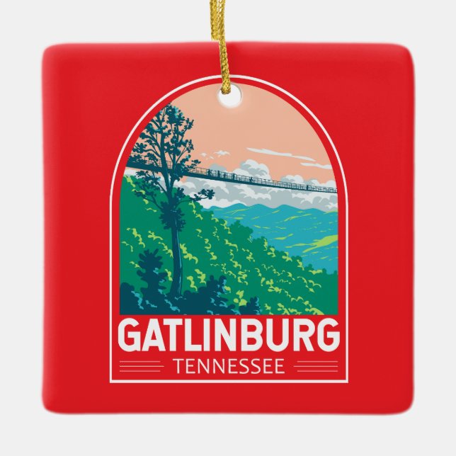 Gatlinburg Tennessee Travel Art Emblem Julgransprydnad Keramik (Framsida)