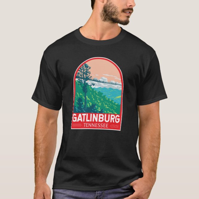 Gatlinburg Tennessee Travel Art Emblem T Shirt (Framsida)
