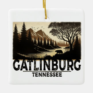 Gatlinburg Tennessee Vintage Smoky Mountains Julgransprydnad Keramik