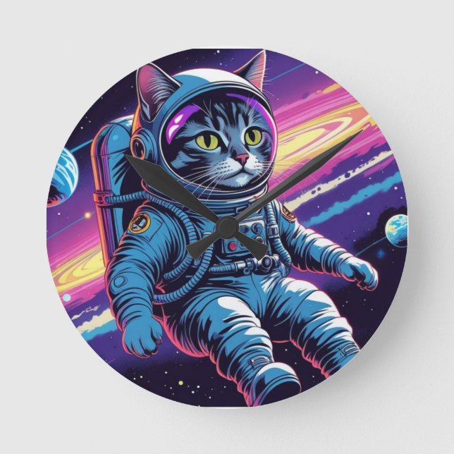 Gato Astronauta Divertida – Meowt of This World Rund Klocka (Framsida)