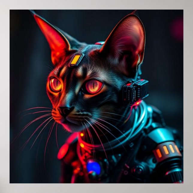 Gato ciborg futurista sobre fondo negro estilo cyb poster (Framsidan)