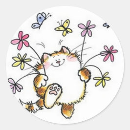 Gato com flores runt klistermärke
