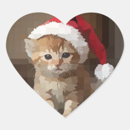 Gato fofo em noite de Natal. Hjärtformat Klistermärke