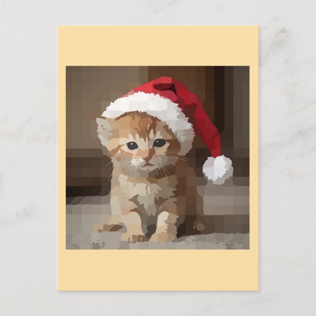 Gato fofo em noite de Natal. Vykort (Framsida)