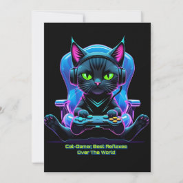 Gato gamer futurista con joystick y actitud felina inbjudningar
