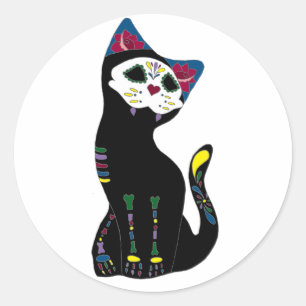 "Gato Muerto" Dia de Los Muertos Cat Runt Klistermärke