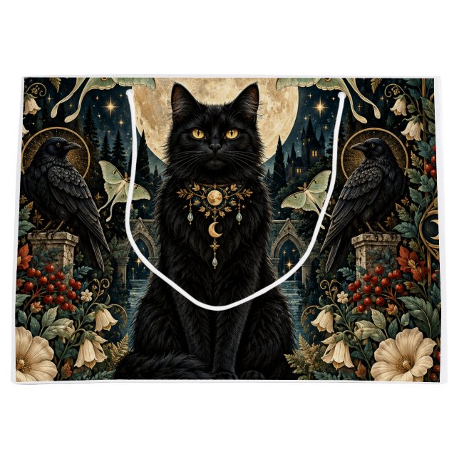 Gato Negro Gótico Celestial con Luna y Cuervos. (Framsidan)
