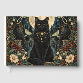 Gato Negro Gótico Celestial con Luna y Cuervos. Gästböcker