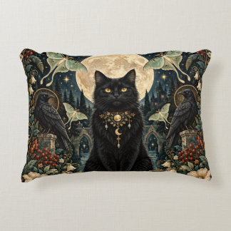 Gato Negro Gótico Celestial con Luna y Cuervos Prydnadskudde
