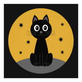 Gato negro sentado viendo las estrellas fototryck