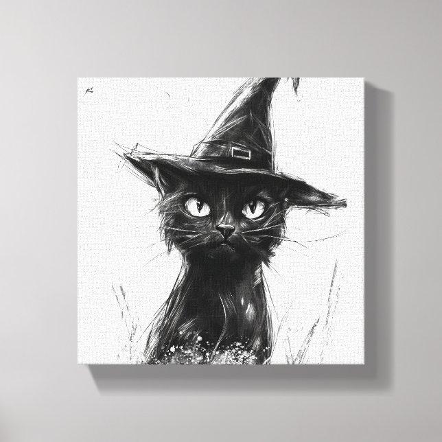 Gato Preto (Impressão semelhante à pintura à mão) Canvastryck (Framsida)