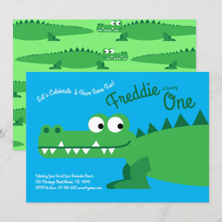 Gator Alligator Crokodile Kids 1st Birthday Party Inbjudningar