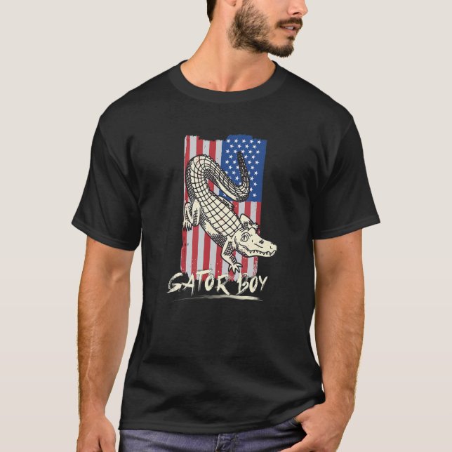 Gator Boy American USA Flag Alligator Crocodile Fo T Shirt (Framsida)