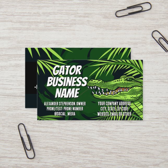 Gator Business Cards Alligator Logo Contractor Visitkort (Fram/Back In Situ)