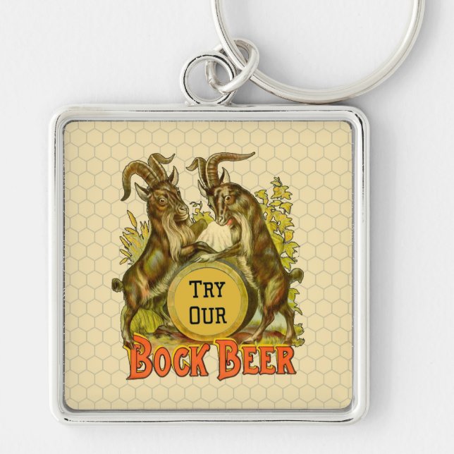 Gats Bock Beer Advertising Fyrkantig Silverfärgad Nyckelring (Framsidan)