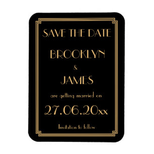 Gatsby Art Deco Black Bröllop spara datum Magnet