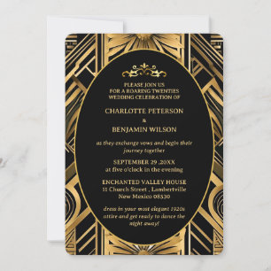 Gatsby Art Deco Black & Guld 1920-talet Bröllop Inbjudningar