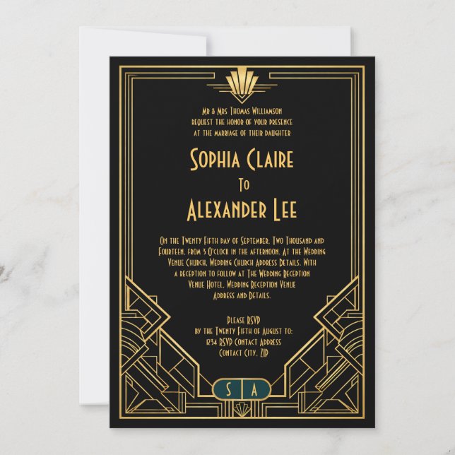 Gatsby Art Deco Bröllopsinbjudan Inbjudningar (Framsida)