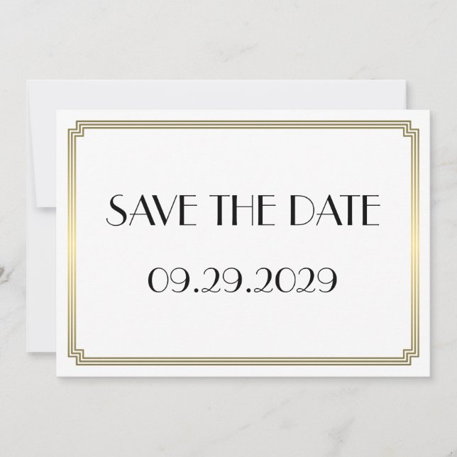 Gatsby Art Deco Guld Bröllop Save The Date-kort Inbjudningar (Framsida)