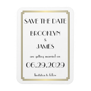 Gatsby Art Deco Guld Bröllop Spara Datum Magnet
