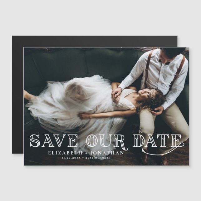 Gatsby Art Deco låter fotospara datumet Magnetisk Inbjudningskort (Fram/baksida)