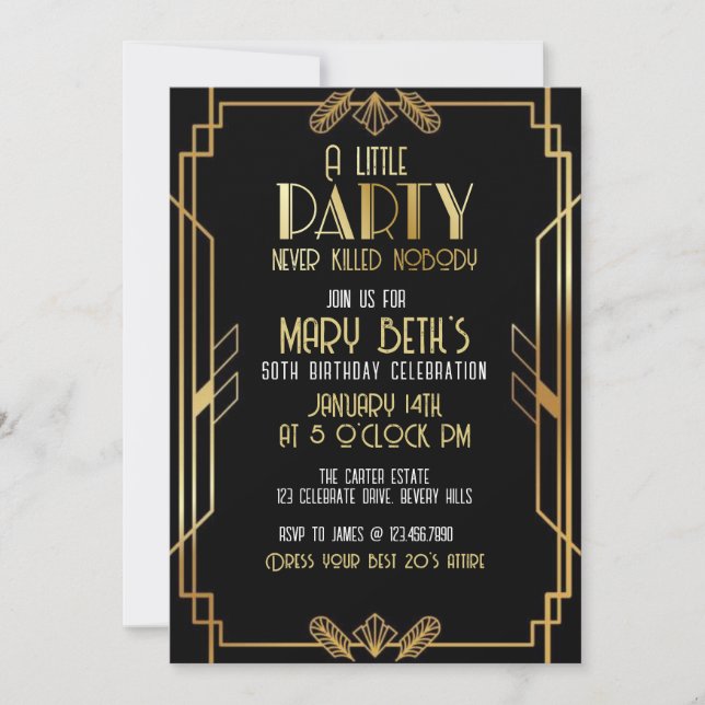 Gatsby, Art Deco, mordgåta, Soireer Inbjudningar (Framsida)