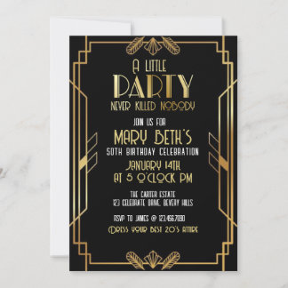 Gatsby, Art Deco, murder mystery, Soirees Inbjudningar
