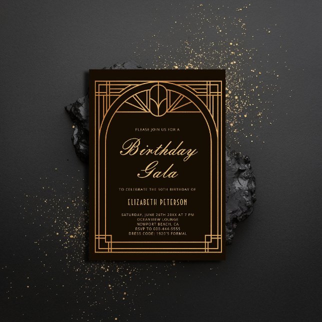 Gatsby Art Deco Nouveau Ram, 20-årsjubileum Inbjudningar (gatsby party invitation roaring 20s twenties art deco nouveau frame black gold prohibition)