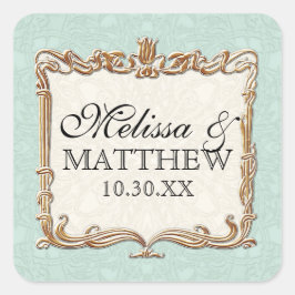 Gatsby Art Deco Nouveau Snöre Faux Guld Tulip Fyrkantigt Klistermärke