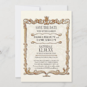Gatsby Art Deco Nouveau Snöre Faux Guld Tulip Inbjudningar