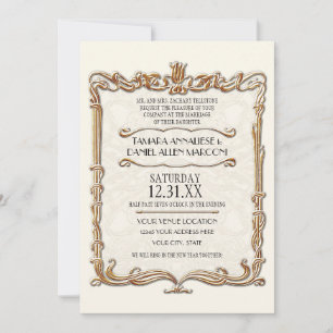 Gatsby Art Deco Nouveau Snöre Faux Guld Tulip Inbjudningar