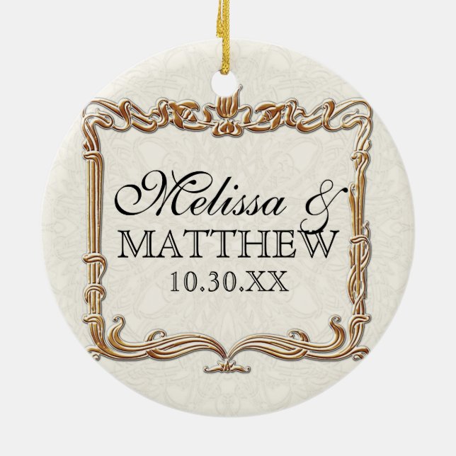 Gatsby Art Deco Nouveau Snöre Faux Guld Tulip Julgransprydnad Keramik (Baksidan)